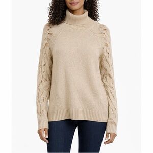 VINCE Merino Wool Camel Open Weave Turtleneck Sweater Tan Size Medium
